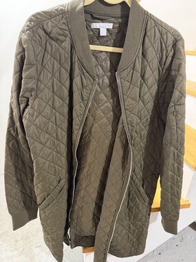 Zella Olive Green Quilted Bomber Jacket